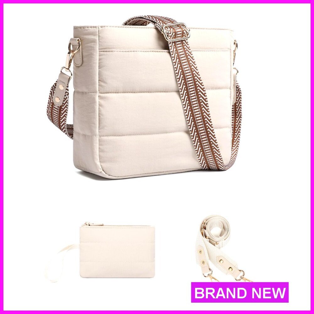 Puffer Quilted Crossbody Hobo Bag with Coin Wallet Adjustable Straps